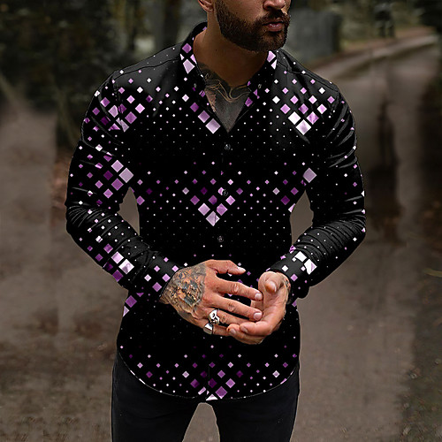 

Men's Shirt Plaid Turndown Street Casual Button-Down Print Long Sleeve Tops Casual Fashion Breathable Blue Purple Orange / Spring / Summer