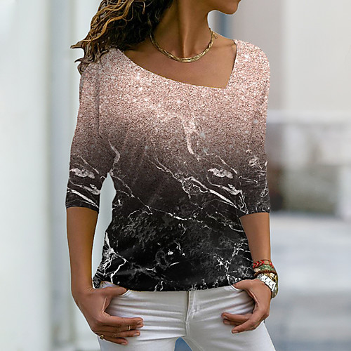 

Women's Painting T shirt Graphic Print V Neck Basic Tops Green Blue Purple / 3D Print