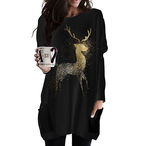 

Women's Shift Dress Short Mini Dress Black Long Sleeve Animal Pocket Print Fall Winter V Neck Basic Casual 2021 S M L XL XXL 3XL
