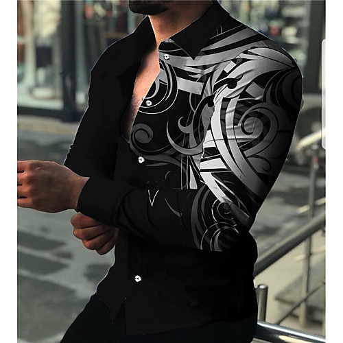 

Men's Shirt 3D Print Geometry Turndown Daily Holiday 3D Print Button-Down Long Sleeve Tops Casual Fashion Breathable Gray