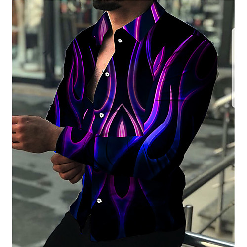 

Men's Shirt 3D Print Flame Turndown Daily Holiday 3D Print Button-Down Long Sleeve Tops Casual Fashion Breathable Purple