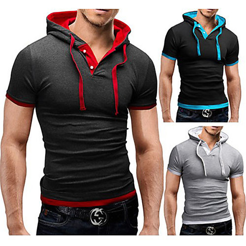 

Men's Plus Size Hooded Daily Sports Daily Wear Basic Hoodie Hoodies Sweatshirts Short Sleeve Blue Black Black / Red Black / White / Summer / Skinny