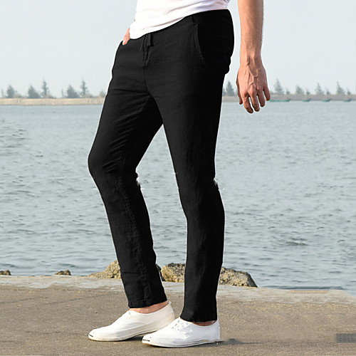 men's trousers men drawstring straight leg elastic waist breathable lightweight casual work pants sweatpants (white, 2xl)