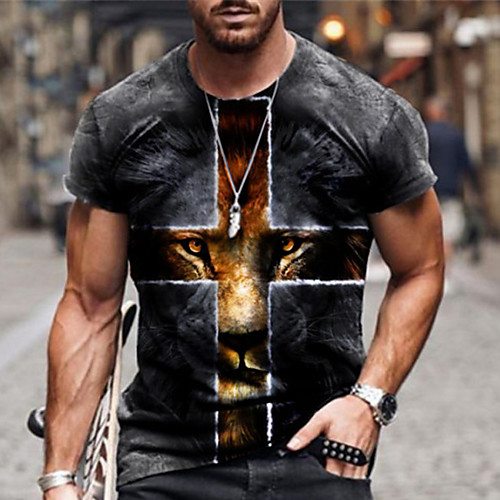 

Men's Unisex Tee T shirt Shirt 3D Print Graphic Prints Lion Cross Plus Size Round Neck Zero two Casual Daily Print Short Sleeve Tops Cotton Basic Designer Big and Tall Khaki Dark Gray / Summer