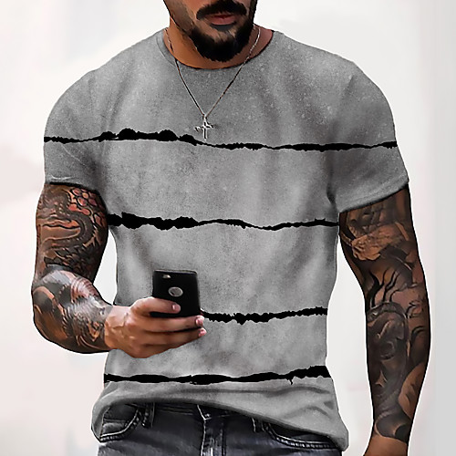 

Men's Unisex Tee T shirt Shirt 3D Print Striped Graphic Prints Crew Neck Daily Holiday Print Short Sleeve Tops Casual Designer Big and Tall Gray / Summer