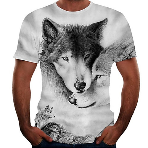 

Men's Tee T shirt Shirt 3D Print Graphic Wolf Animal Plus Size Crew Neck Street Causal Print Short Sleeve Tops Anime Active Blue White Black