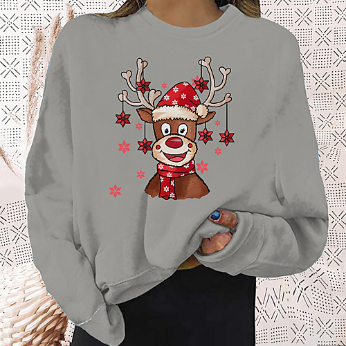 

Women's Sweatshirt Pullover Reindeer Ugly Christmas Rudolph Print Crew Neck Christmas Christmas Gifts Sports Cotton Active Streetwear Hoodies Sweatshirts Blue Wine Black