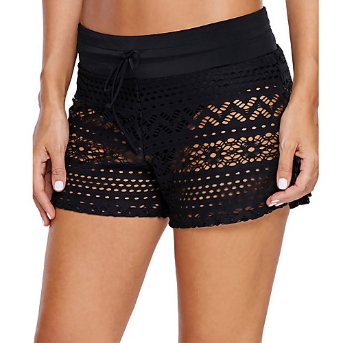 

Women's Swimwear Cover Up Swim Shorts Plus Size Swimsuit High Waist Drawstring Lace Solid Color Black Bathing Suits New Casual / Padless