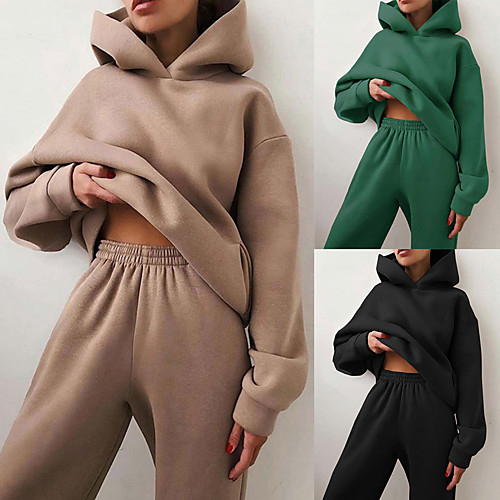 

Women's Tracksuit Sweatsuit 2 Piece Hoodie Solid Color Sport Athleisure Clothing Suit Long Sleeve Warm Breathable Soft Comfortable Everyday Use Street Casual Daily Outdoor / Winter