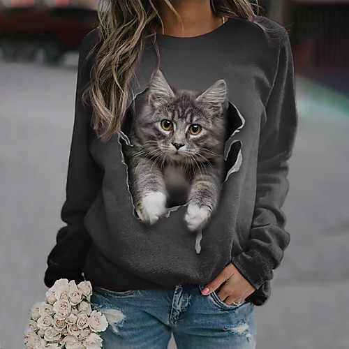 

Women's Sweatshirt Pullover Cat 3D Print Daily Sports 3D Print Active Streetwear Hoodies Sweatshirts Green Black Purple