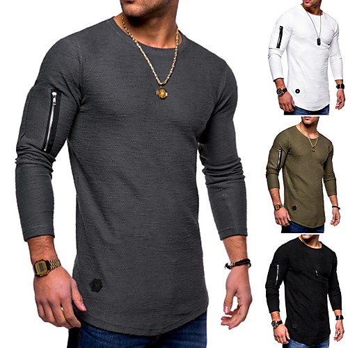 

Men's T shirt Shirt non-printing Solid Colored Plus Size Round Neck Daily Long Sleeve Regular Fit Tops Cotton Simple Basic White Black Army Green