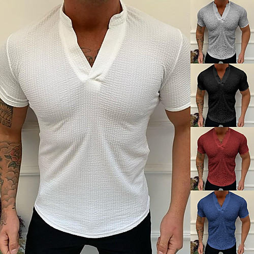 

Men's T shirt Solid Color V Neck Casual Daily Short Sleeve Tops Lightweight Fashion Muscle Big and Tall Green Blue White / Summer