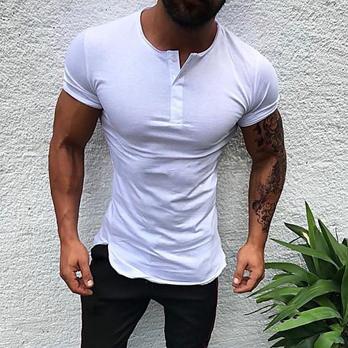 

Men's Henley Shirt T shirt Solid Color Henley Casual Daily Short Sleeve Tops Lightweight Fashion Big and Tall Gentleman White Black Pink