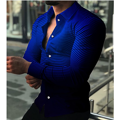 

Men's Shirt 3D Print Gradient Turndown Daily Holiday 3D Print Button-Down Long Sleeve Tops Casual Fashion Breathable Blue