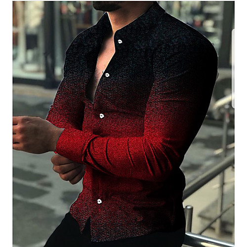 

Men's Shirt 3D Print Gradient Turndown Daily Holiday 3D Print Button-Down Long Sleeve Tops Casual Fashion Breathable Red