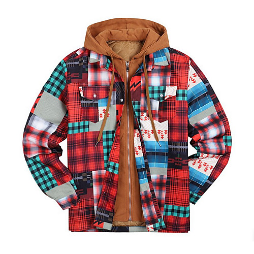 

Men's Jacket Street Daily Going out Fall Winter Regular Coat Zipper Buttoned Front Hoodie Regular Fit Warm Multi layer Breathable Casual Streetwear Jacket Long Sleeve Plaid / Check Quilted Full Zip