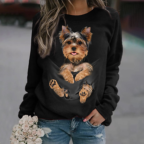 

Women's Sweatshirt Pullover Dog 3D Print Casual Daily Sports Hot Stamping Cotton Basic Streetwear Hoodies Sweatshirts Loose White Black Brown