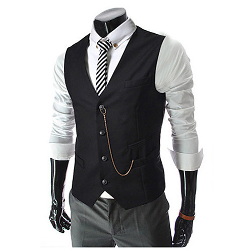 

Men's Slim Fit Waistcoat Button Down Vest Solid Colored Cotton Suit Black / Light gray / Red - Shirt Collar / Sleeveless Suit Vest Business Casual Dress Waistcoat