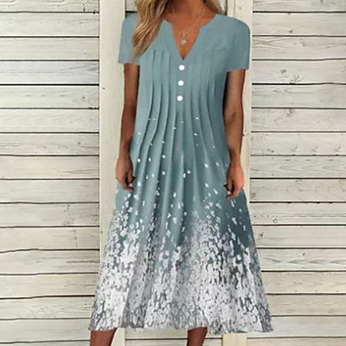 

Women's A Line Dress Midi Dress Green Short Sleeve Floral Ruched Button Print Spring Summer V Neck Stylish Casual 2022 S M L XL XXL