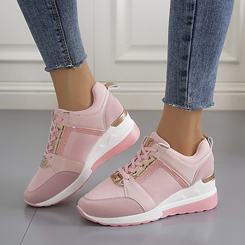 

Women's Sneakers Plus Size Wedge Heel Round Toe Sporty Daily Outdoor Walking Shoes Lace-up Fall Spring Color Block White Pink Light Grey