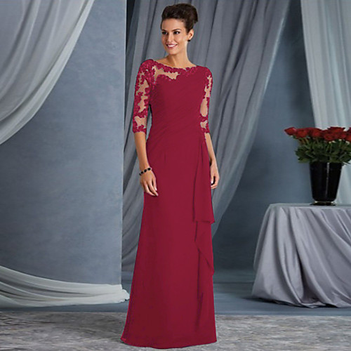 

Women's Shift Dress Maxi long Dress Blue Black Purple Wine 3/4 Length Sleeve Solid Color Mesh Lace Patchwork Fall Spring Round Neck Hot Elegant Prom Dress Party Slim 2022 S M L XL XXL