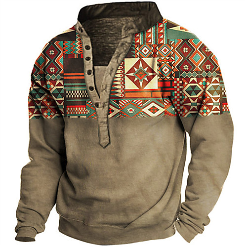 

Men's Sweatshirt Pullover Graphic Prints Print Sports & Outdoor Casual Daily 3D Print Basic Casual Western Aztec Hoodies Sweatshirts Brown Navy Blue
