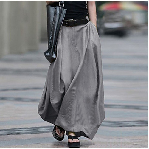 

Women's Basic Streetwear Maxi Skirts Vacation Casual / Daily Cotton Solid Colored Pocket Black Dark Gray Red S M L / Loose