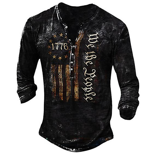 

Men's Henley Shirt Tee T shirt Graphic American Flag Plus Size Henley Street Casual Button-Down Print Long Sleeve Tops Basic Casual Classic Big and Tall Blue Black Red