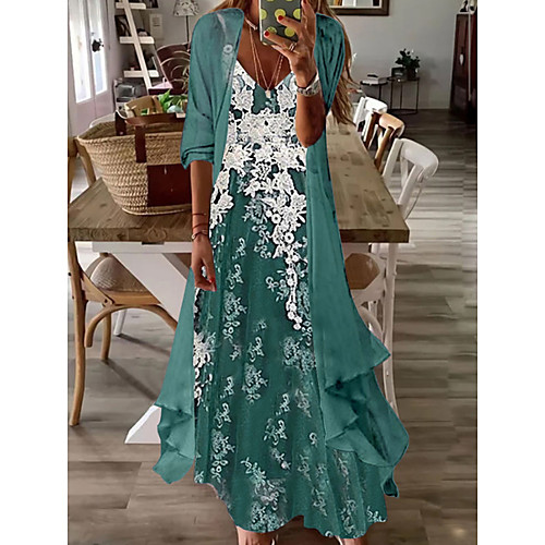 

Women's A Line Dress Maxi long Dress Green Half Sleeve Floral Ruched Print Spring Summer V Neck Casual Classic 2022 S M L XL XXL 3XL