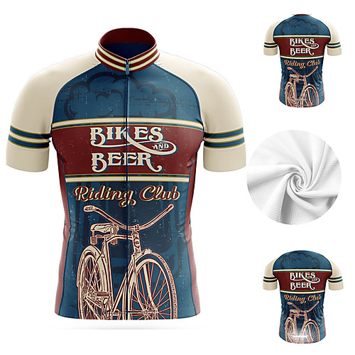 

21Grams Beer & Biker Club Men's Short Sleeve Cycling Jersey Summer Spandex Polyester Green Blue Royal Blue Bike Jersey Top Mountain Bike MTB Road Bike Cycling Breathable Quick Dry Moisture Wicking