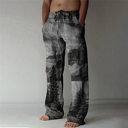 

Men's Fashion Streetwear Straight Baggy Beach Pants 3D Print Elastic Drawstring Design Front Pocket Pants Casual Daily Graphic Prints Tree Comfort Soft Mid Waist Gray S M L XL XXL