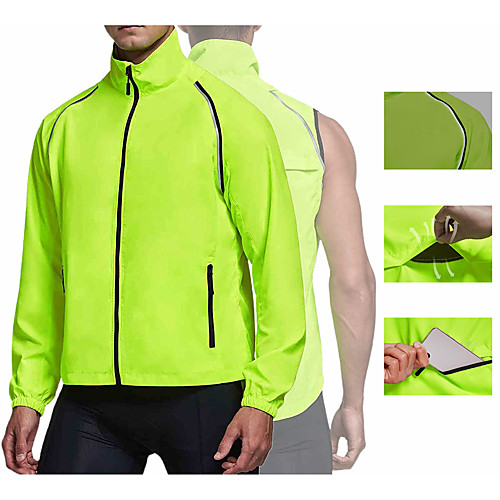 

Men's Long Sleeve Cycling Jacket Removable Sleeve Running Vest Golf Windbreaker Winter Bike Jacket Top Mountain Bike High Visibility Reflective Lightweight Windproof Quick Dry Sports Clothing