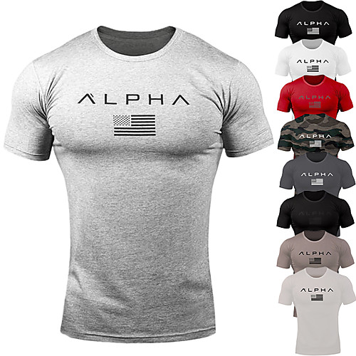 

Men's Running Shirt Tee Tshirt Top Summer Cotton Breathable Quick Dry Soft Fitness Gym Workout Running Jogging Sportswear 11 Colors Grey White Black Camouflage Activewear Stretchy