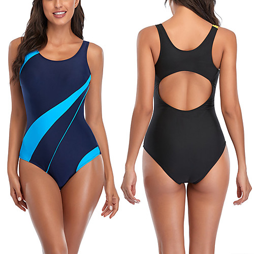 

Women's One Piece Swimsuit Athletic Swimwear Racerback Chlorine resistance Bathing Suit Swimsuit Racing Athletic Patchwork Swimwear Quick Dry High Elasticity Spandex Polyester Sleeveless Beach Wear