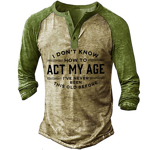 

Men's Henley Shirt Tee T shirt 3D Print Graphic Color Block Letter Plus Size Henley Casual Daily Button-Down Print Long Sleeve Tops Casual Retro Designer Military Green