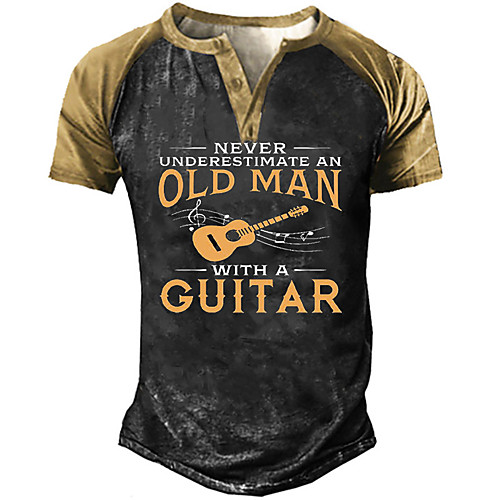 

Men's Henley Shirt Tee T shirt 3D Print Graphic Color Block Guitar Henley Casual Daily Button-Down Print Short Sleeve Tops Fashion Vintage Big and Tall Military Style Black / Summer