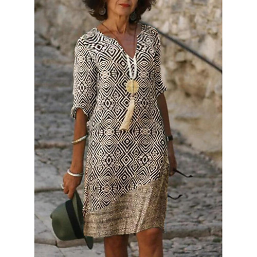 

Women's A Line Dress Knee Length Dress Brown Half Sleeve Plaid Ruched Print Spring Summer V Neck Casual Sexy 2022 S M L XL XXL 3XL