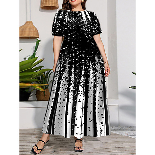 

Women's Plus Size A Line Dress Color Gradient Round Neck Print Half Sleeve Fall Spring Work Casual Vintage Maxi long Dress Daily Going Out Dress