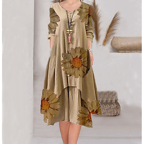 

Women's Swing Dress Maxi long Dress Green Black khaki Long Sleeve Polka Dot Flower abstract Irregular Hem Fashion Print Fall Spring Round Neck Classy Artistic Style Casual 2022 S M L XL XXL XXXL 4XL