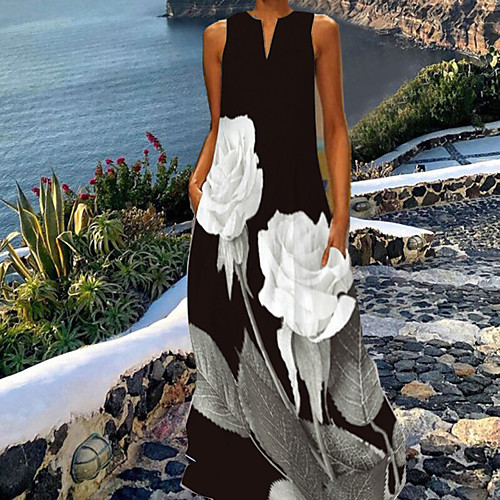 

Women's Shift Dress Maxi long Dress Blue White Light Green Yellow Sleeveless Floral Pocket Print Spring Summer V Neck Party Casual Party 2022 S M L XL XXL XXXL