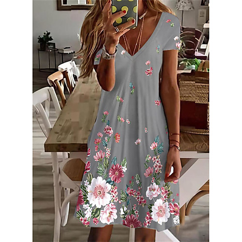 

Women's Shift Dress Short Mini Dress Light Blue White Gray Light Green Red Short Sleeve Floral Print Spring Summer V Neck Elegant Sexy 2022 S M L XL 2XL 3XL 4XL