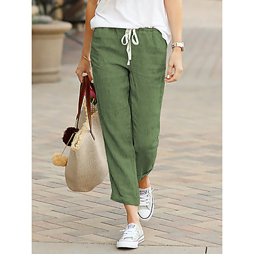 

Women's Basic Comfort Harem Chinos Drawstring Pocket Ankle-Length Pants Office / Career Daily Inelastic Solid Colored Breathability Lightweight Mid Waist Loose Black Green Beige Light Blue S M L XL