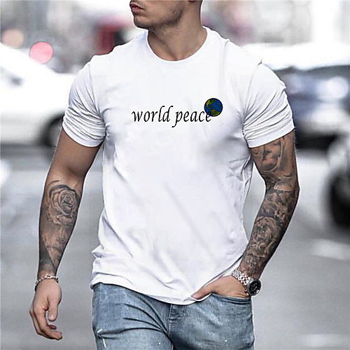 

Men's Unisex T shirt Hot Stamping Graphic Prints Letter Crew Neck World Peace Casual Daily Print Short Sleeve Tops Cotton Basic Designer Big and Tall Sports White Black Gray / Summer