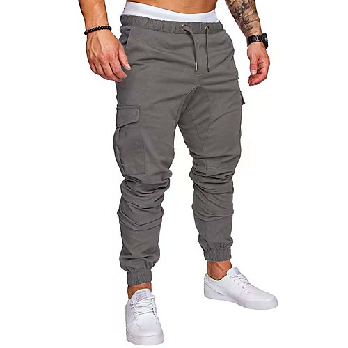 

Men's Jogger Pants Sporty Streetwear Tactical Cargo Trousers with Side Pocket Breathable Loose Pants Solid Colored Full Length Elastic Waistband Drawstring Blue Wine Army Green Khaki White