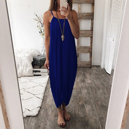 

Women's Strap Dress Maxi long Dress pea green Blue White Black Brown Sleeveless Solid Color Cold Shoulder Summer U Neck Casual Boom Sale Dress S M L XL 2XL 3XL