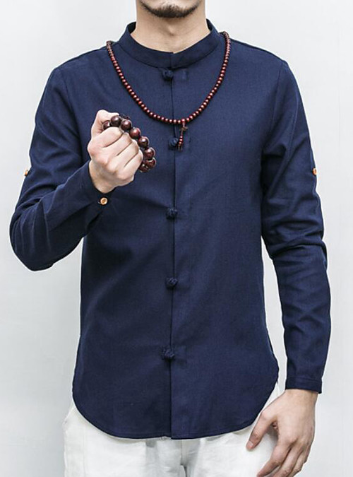 men's chinoiserie linen slim shirt
