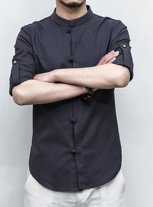 men's chinoiserie linen slim shirt