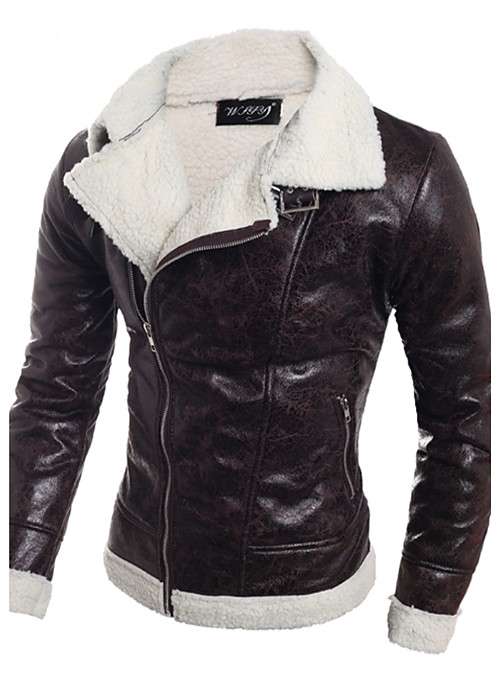 Men S Daily Weekend Fall Winter Regular Leather Jacket Solid Colored Black White V Neck Long Sleeve Pu Light Brown L Xl Slim