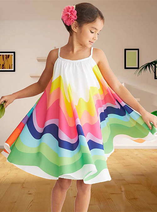 Robe Fille Robe D Ete Enfants Bebe Petit Fleurie Mosaique Arc En Ciel Coton Polyester Mi Long Sans Manches Le Style Mignon Doux Robes Le Jour Des Enfants Standard De 21 Us 12 99