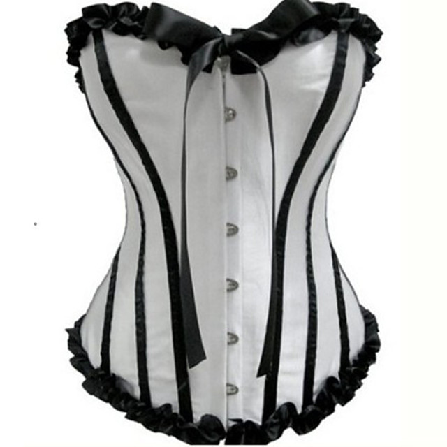 Girls' Classic Lolita Dress Corset Black / White Striped Patchwork Sat...